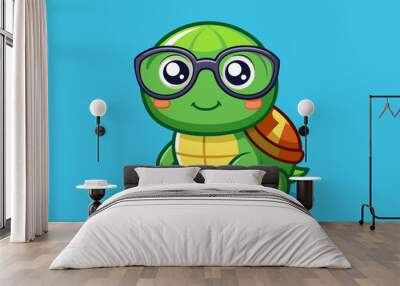 funny turtle cartoon. cute turtle wearing glasses cartoon vector icon illustration animal holiday icon concept isolated premium vector Wall mural