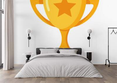 Gold trophy cup. A golden trophy with a star on top on a white background  Wall mural