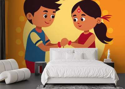 Raksha Bandhan is a Hindu festival celebrating the relationship between brothers and sisters. Raksha Bandhan is a joyous festival where sisters tie rakhi on brothers' wrists, symbolizing love, protect Wall mural