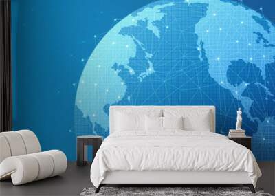 earth global network connection pacipic asia blue background Wall mural