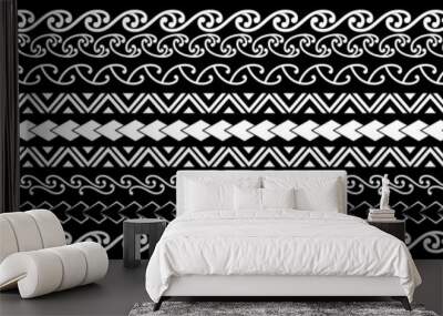 maori geometric pattern tattoo design texture 마오리 문양 타투 도안 Wall mural