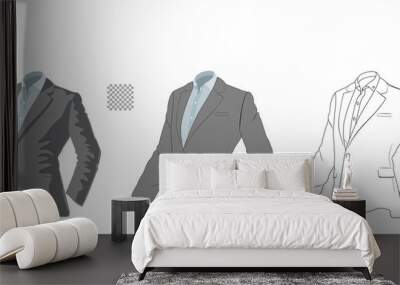 Men's suit illustration transparent background solid color shirt no tie side Wall mural