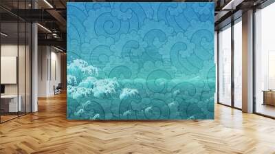 Oriental pattern oriental painting background illustration, Chinese, Japanese style bright color background Wall mural