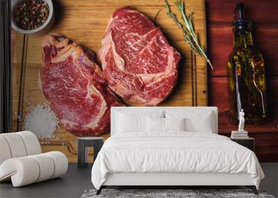 two raw beef steak Wall mural