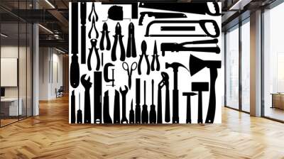 Silhouettes of Work Tools, Instruments. Vector Wall mural