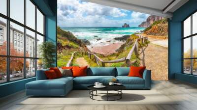 Astonishing  view of beach Portu Cauli in Masua with Pan di Zucchero at background. Wall mural