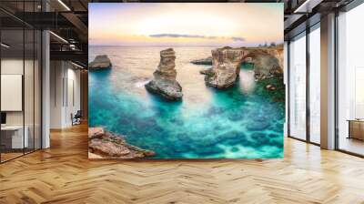 Dramatic seascape with cliffs, rocky arch at Torre Sant Andrea Wall mural