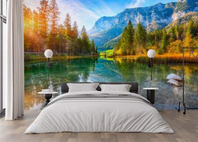 fantastic autumn sunset of hintersee lake Wall mural