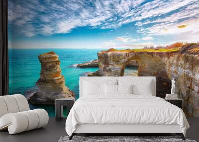 Picturesque seascape with cliffs, rocky arch at Torre Sant Andrea Wall mural