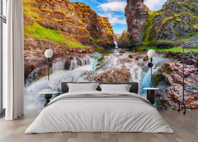 Spectacular view of  Kolugljufur canyon and Kolufossar falls. Wall mural