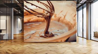 chocolate dough on wire whisk Wall mural