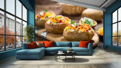 Baked potatoes with cheese and bacon Wall mural