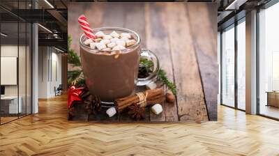 Christmas hot chocolate with marshmallow Wall mural