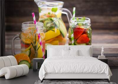 Fresh detox water with fresh fruits, vegetables and herbs Wall mural