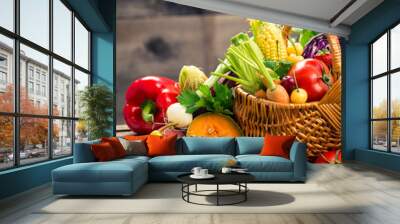 Fresh fruits and vegetables in the basket Wall mural