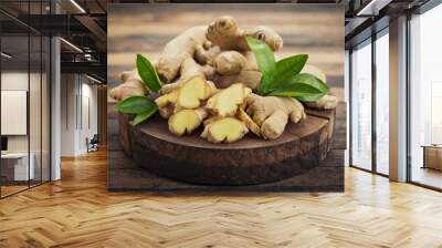 Fresh ginger root on the wooden table Wall mural