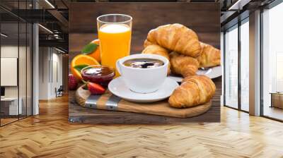 fresh homemade croissants with black coffe and orange juice Wall mural