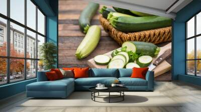 Fresh organic zucchini on the wooden table
 Wall mural