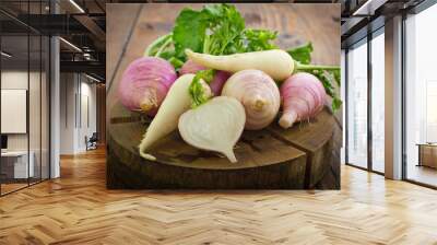 Fresh turnip and white radish on the wooden table Wall mural