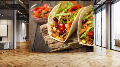 Mexican tacos with beef, vegetables and spices  Wall mural