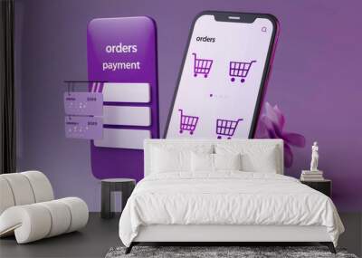 Online shopping with smartphone on application and website, home delivery concept Wall mural