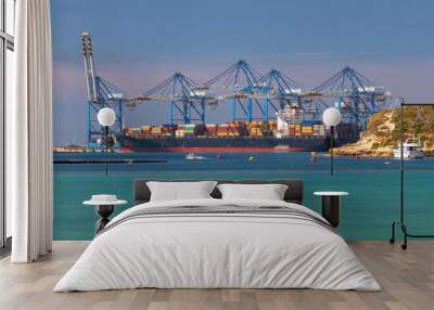 Large container ship being loaded at the cargo port of Malta. Wall mural