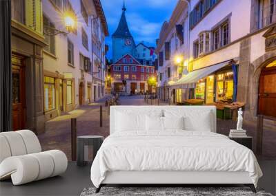 Zurich. Old city street in night illumination. Wall mural