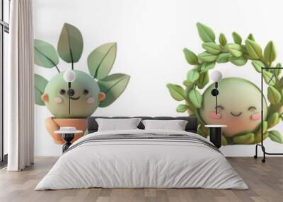 Adorable cartoon vegetables with smiling faces, perfect for children's designs and playful illustrations. Wall mural