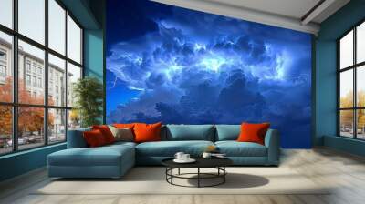 Rare blue jet lightning shooting from thundercloud top,  Wall mural