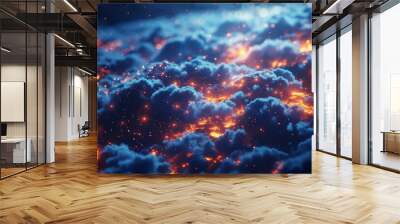 Illuminated Virtual Cloud Network in Vibrant Blue - Futuristic High-Tech Digital Art Concept Wall mural