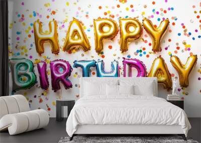 happy birthday birthday image Colorful Metallic Balloons Spelling Happy Birthday Wall mural