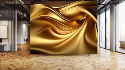 Gold satin textured background, rippled golden fabric. Wall mural