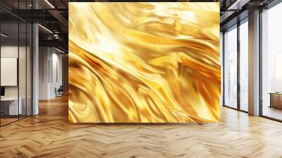 Gold texture used as background. Shiny golden yellow crumpled metallic foil repeat pattern. Modern abstract luxury gilded age wallpaper. Wall mural