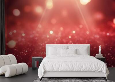 Red bokeh light background, Christmas glowing bokeh confetti and sparkle texture overlay for your design. Sparkling Red dust abstract luxury decoration background. Wall mural