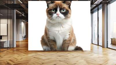 Grumpy cat looking at camera, isolated on white background. Generative AI.  Wall mural