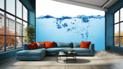 blue water with air bubbles in water on white background Wall mural