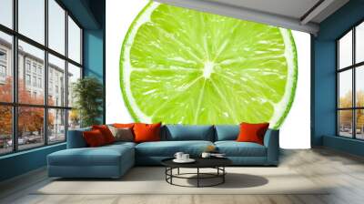 close-up view of single slice of lime isolated on white background Wall mural