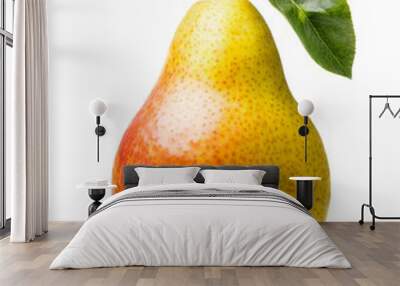 ripe pear with leaf isolated on white background Wall mural