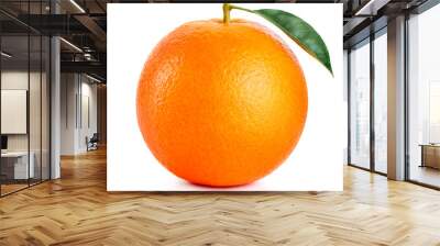 single ripe orange fruit with leaf isolated on white background Wall mural