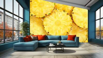 top view of sliced pineapple fruit as textured background Wall mural