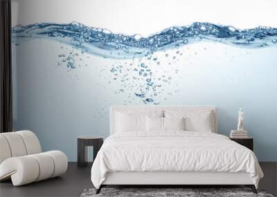 water with air bubbles underwater and waves on white background Wall mural