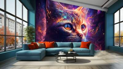 Epic cinematic portrait of a cosmic cat, Generative AI. Wall mural