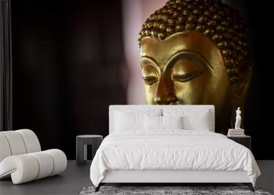 Selective focus  close-up shots of of the Buddha images with soft light and layout design for a beautiful religious background. Wall mural