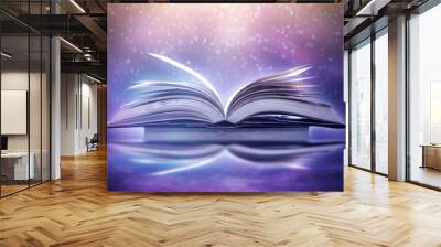 The blurred book that is bewitched with magic, the magic light in the dark, with the bright light shining down as the power to search for knowledge. For research and use as a blurred background Wall mural