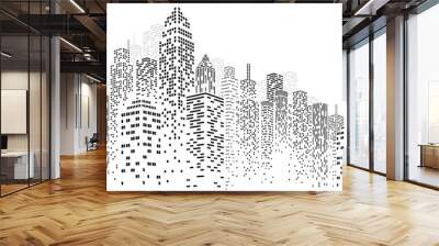 abstract city vector, transparent city landscape, dots building in the night city Wall mural