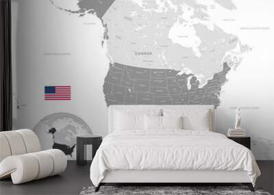 Grey Vector Political Map of the USA Wall mural