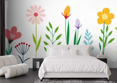 set of differents flowers decoration on white background Wall mural