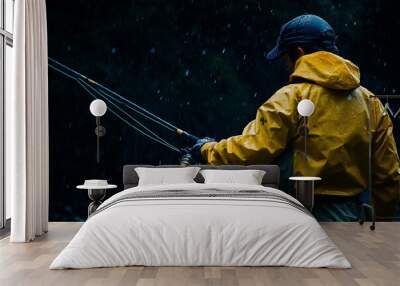 fisherman in raining Wall mural