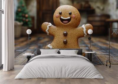 Gingerbread man dancing portrait close up 
 Wall mural