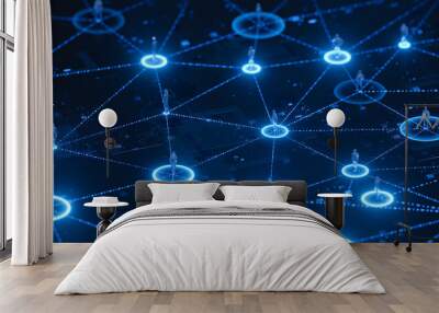 low 3d polygon people communication with social network. Wall mural